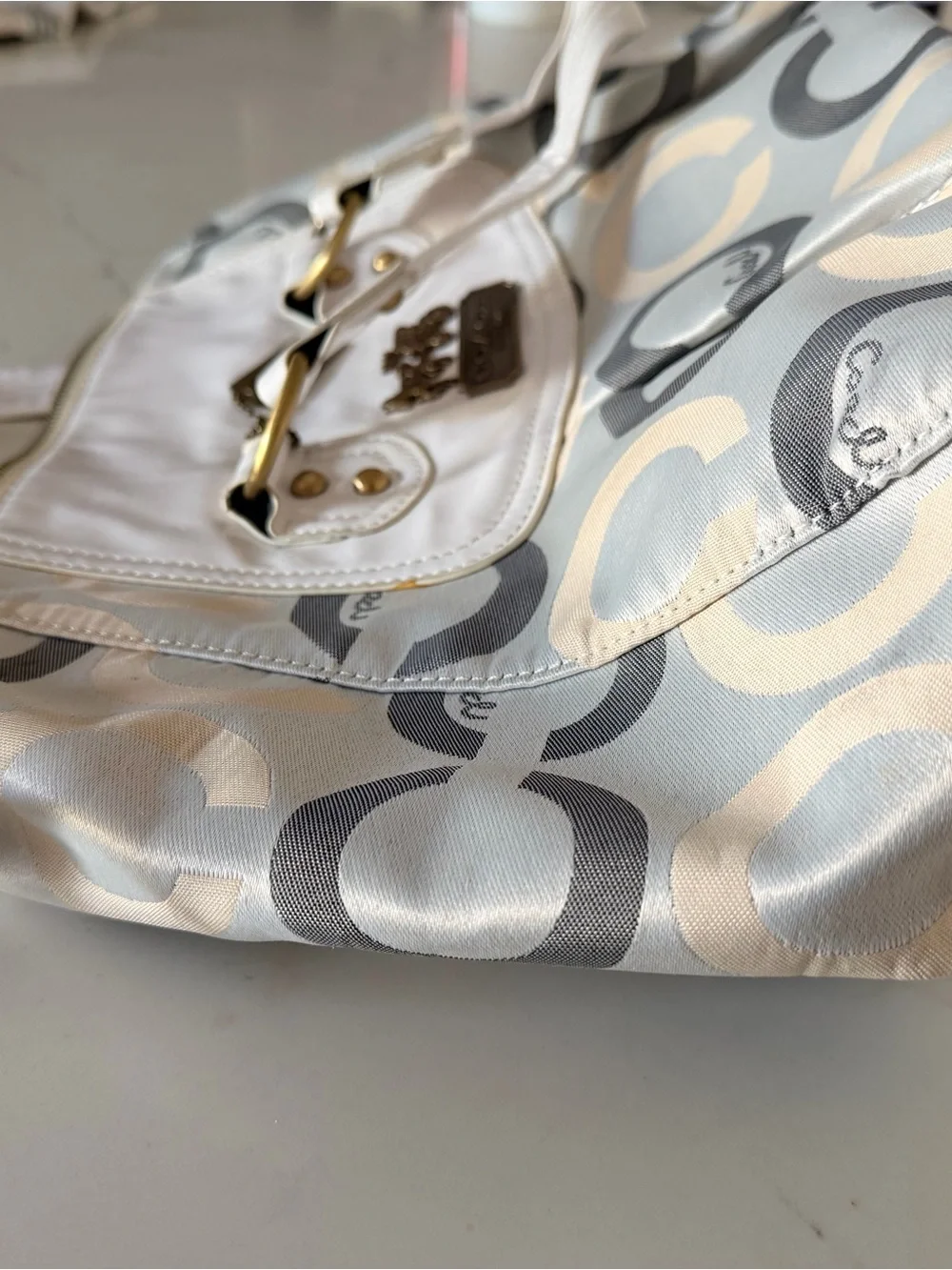 Coach White, Gray and Cream Signature Circle Tote
